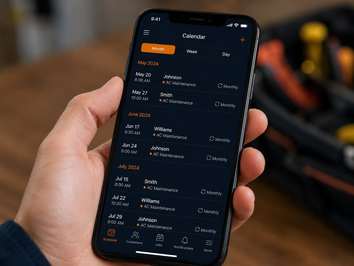 Calendar showing repeat HVAC bookings