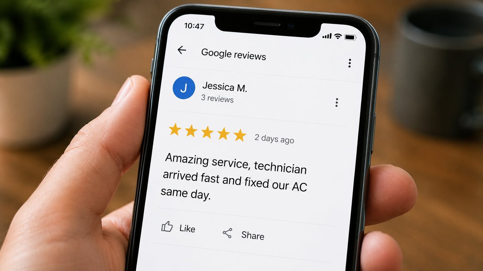 5-star Google review on smartphone