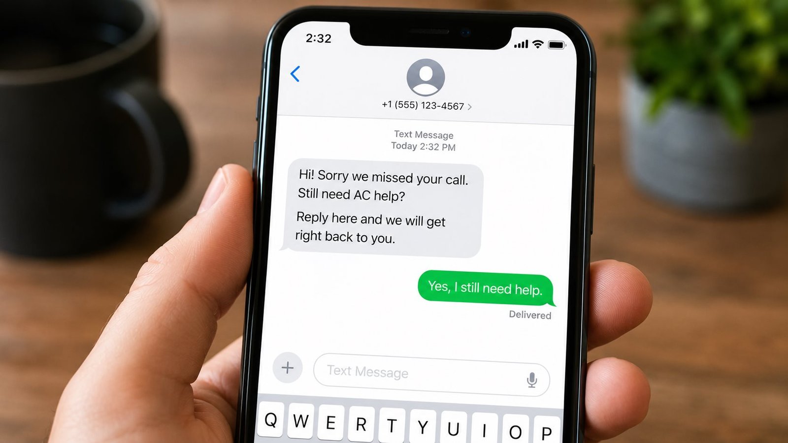 Automated missed call text back on phone